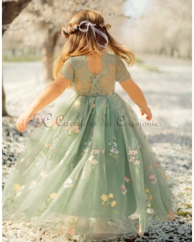 robe ceremonie fille vert sauge