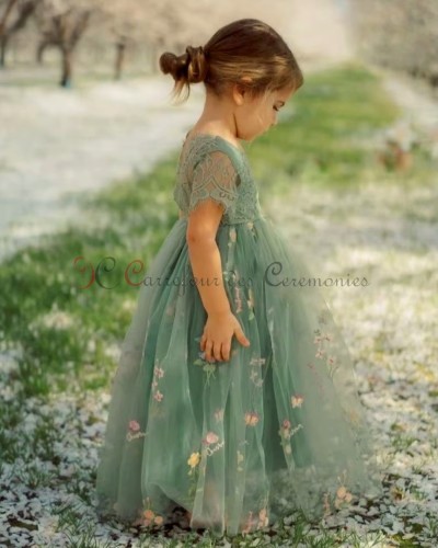 robe ceremonie fille vert sauge