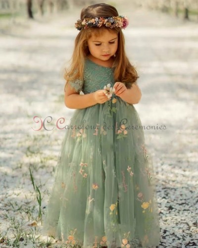 robe ceremonie fille vert sauge