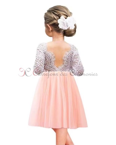 ROBE COURTE DENTELLE ROSE