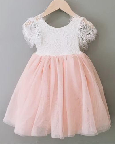 ROBE COURTE DENTELLE ROSE