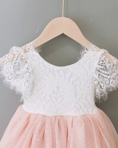 ROBE COURTE DENTELLE ROSE