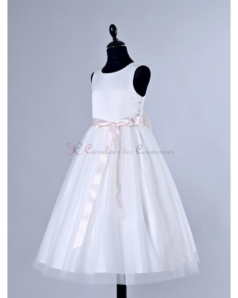 Robe de ceremonie fille avec ceinture rose pale 4 a 14 ans